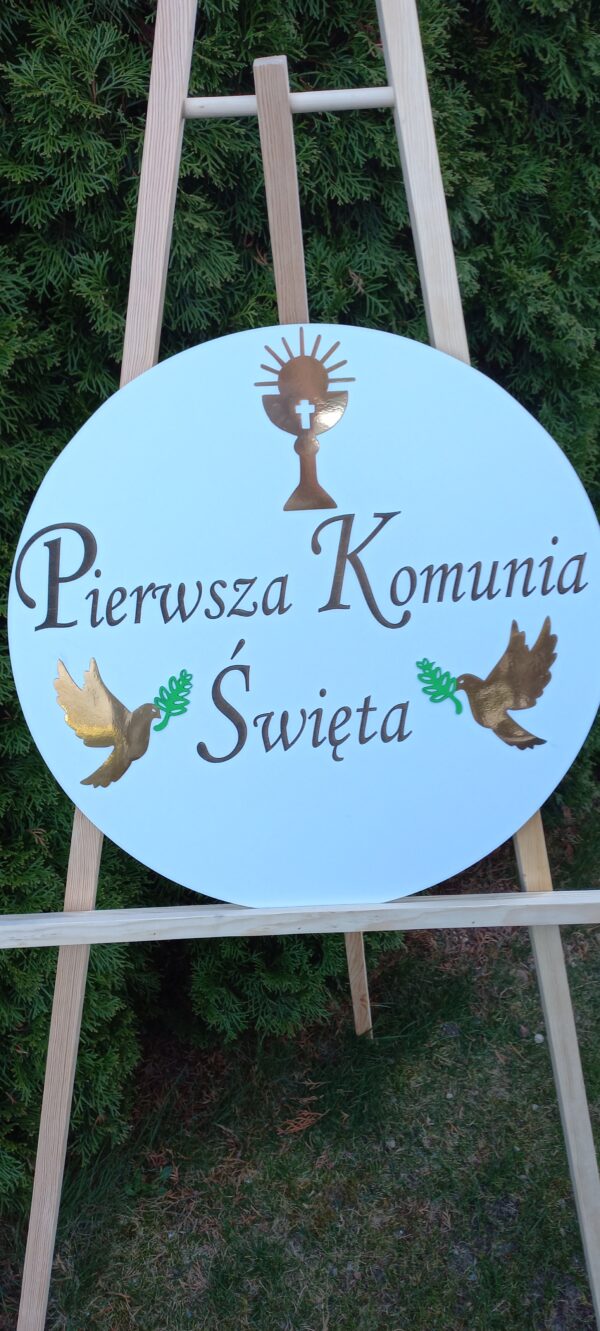 Tablica Pierwsza Komunia Święta –  biała ze złotymi ozdobami - obrazek 3