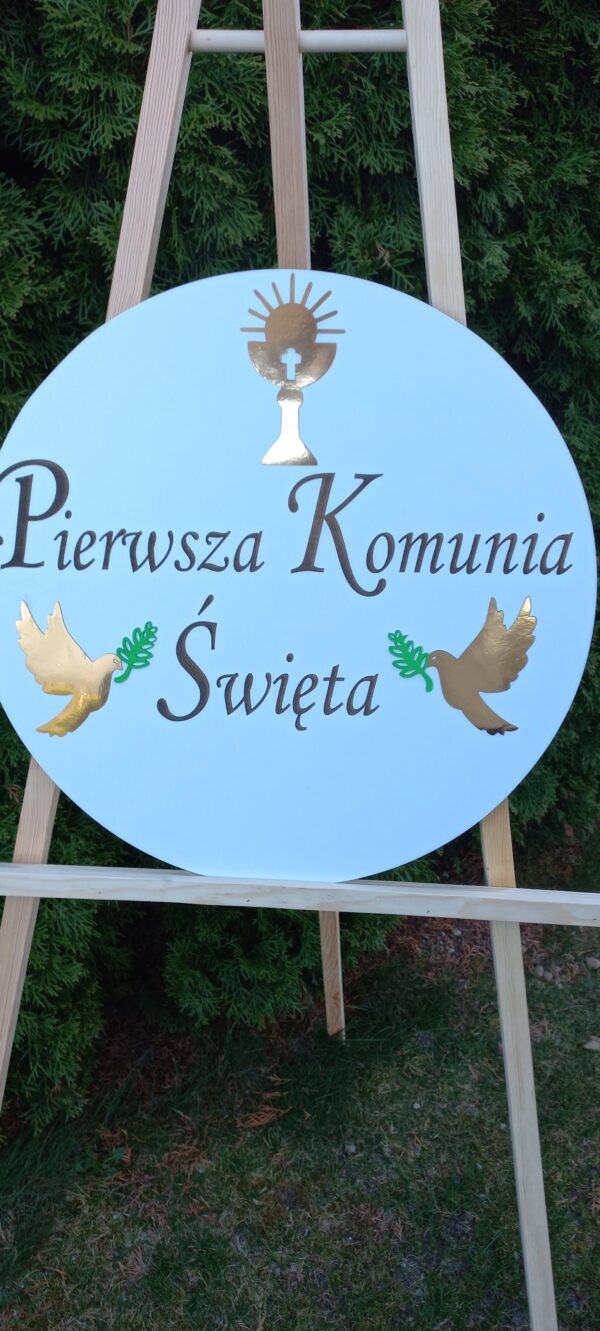 Tablica Pierwsza Komunia Święta –  biała ze złotymi ozdobami - obrazek 2