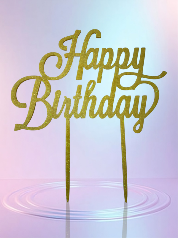 Topper „Happy Birthday” – Elegancka Ozdoba na Tort Urodzinowy! złota plexi brokatowa